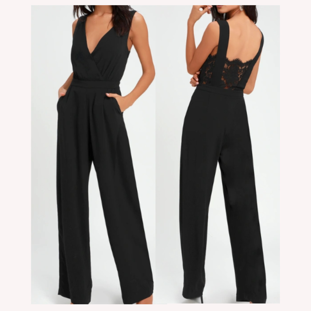 LULU'S sz S Kiska Black Lace Wide-Leg Sleeveless Jumpsuit NEW 0B10